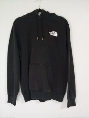 The North Face Mens Black Hoodie Large Logo Front & Back Cotton Blend